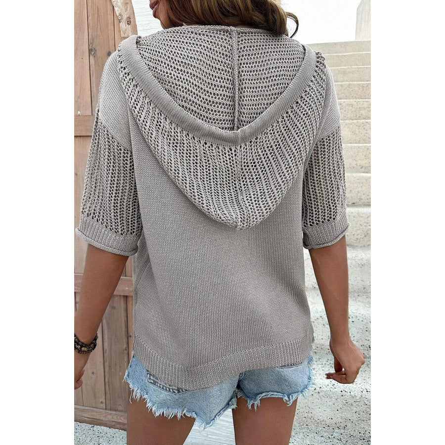 Drawstring Half Sleeve Hooded Sweater Apparel and Accessories