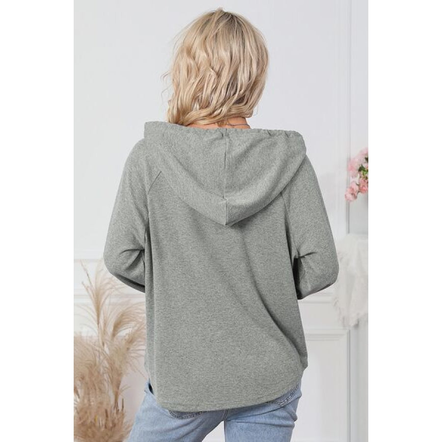 Drawstring Half Snap Long Sleeve Hoodie Clothing