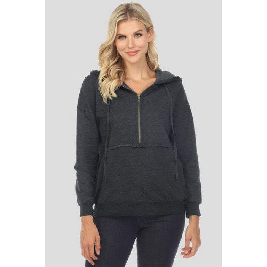 Drawstring Half Zip Dropped Shoulder Hoodie Black / S Clothing