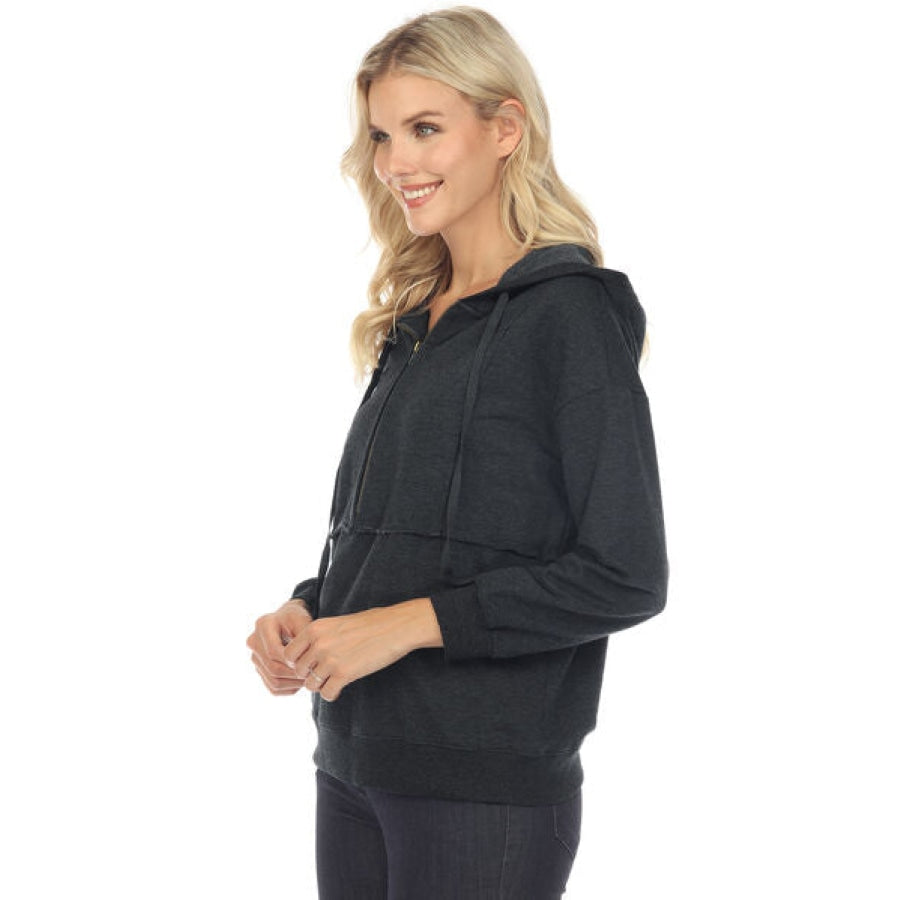 Drawstring Half Zip Dropped Shoulder Hoodie Clothing