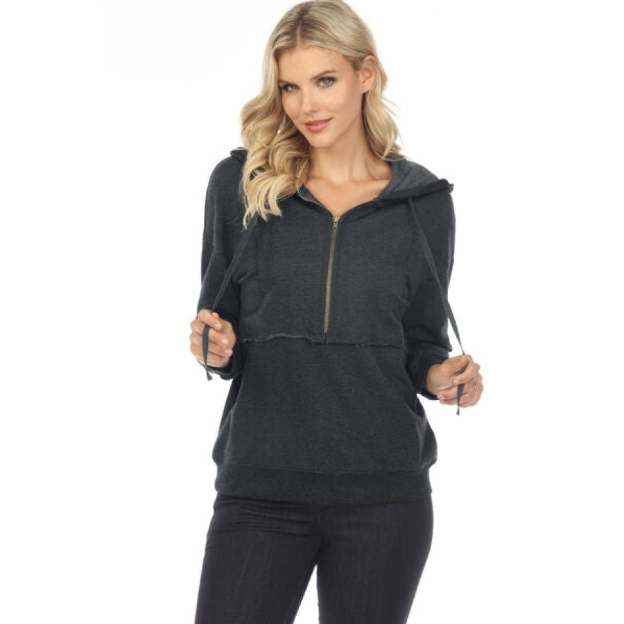 Drawstring Half Zip Dropped Shoulder Hoodie Clothing