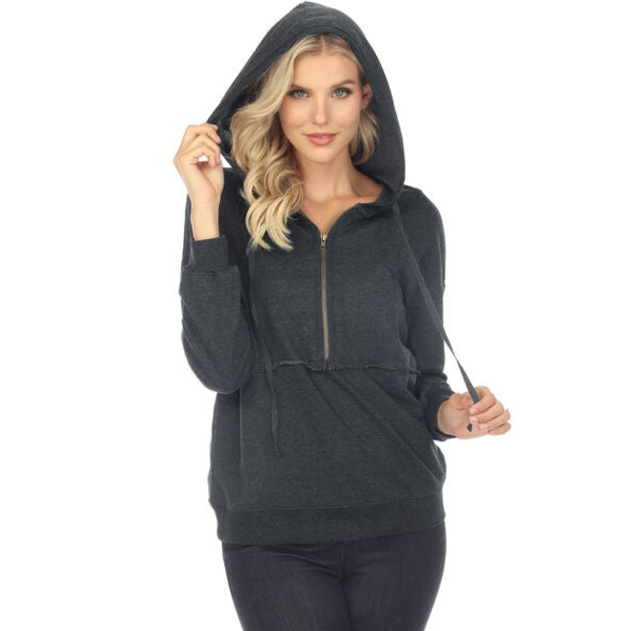 Drawstring Half Zip Dropped Shoulder Hoodie Clothing