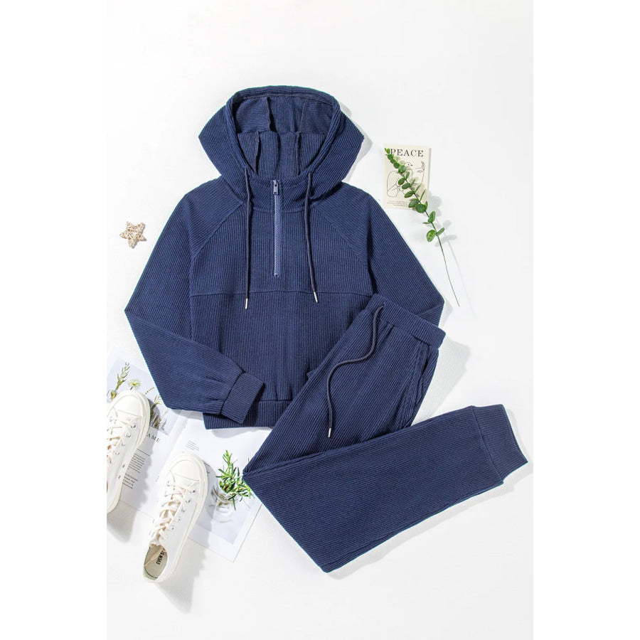 Drawstring Half Zip Hoodie and Joggers Active Set Apparel and Accessories