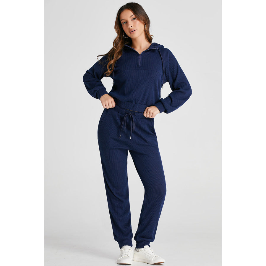 Drawstring Half Zip Hoodie and Joggers Active Set Apparel and Accessories