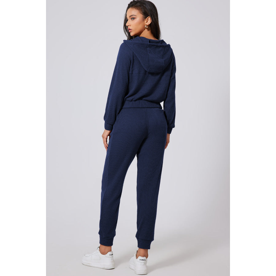 Drawstring Half Zip Hoodie and Joggers Active Set Apparel and Accessories