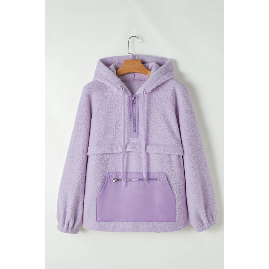 Drawstring Half Zip Long Sleeve Hoodie Apparel and Accessories