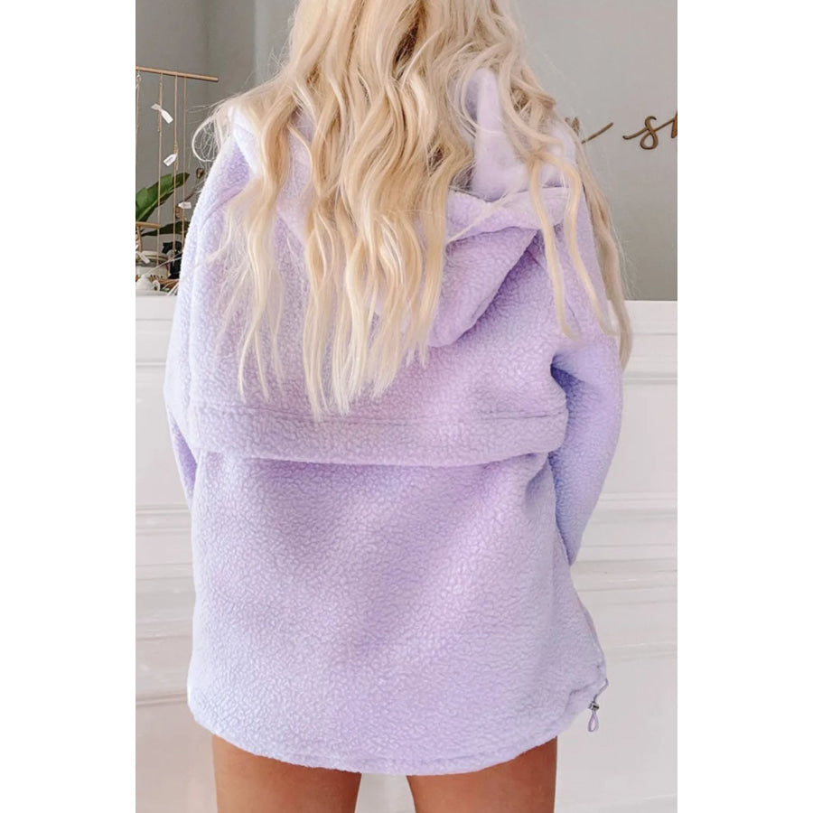 Drawstring Half Zip Long Sleeve Hoodie Pink Purple / S Apparel and Accessories