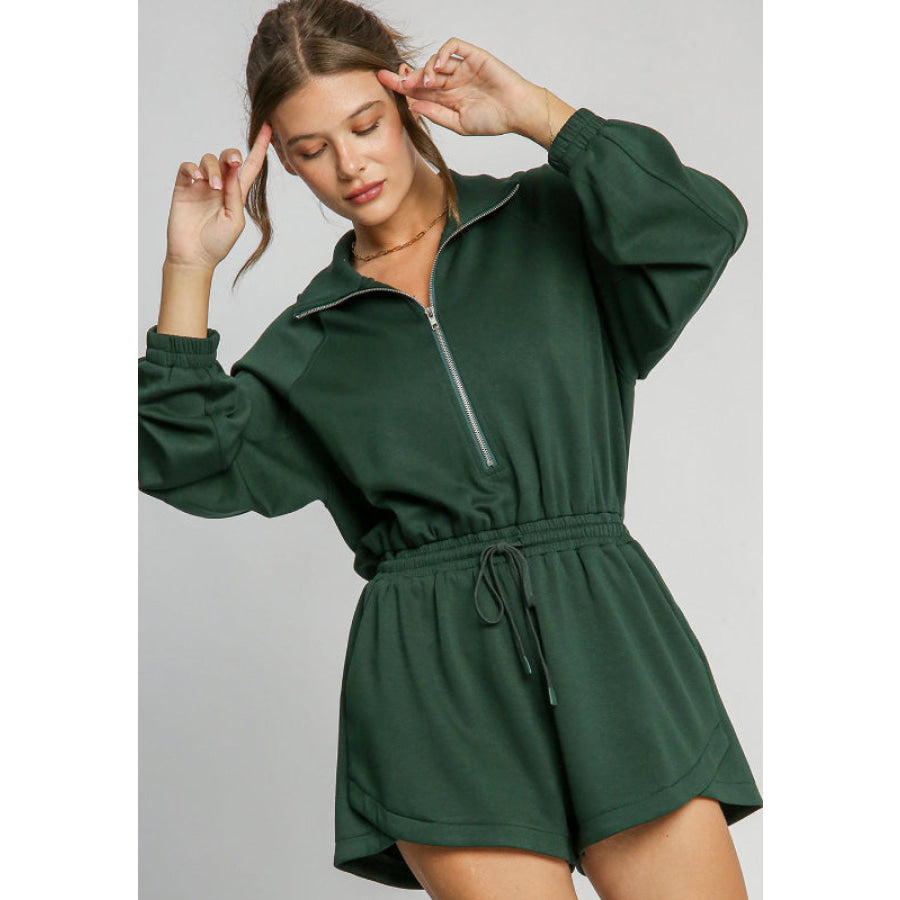 Drawstring Half Zip Long Sleeve Romper Apparel and Accessories