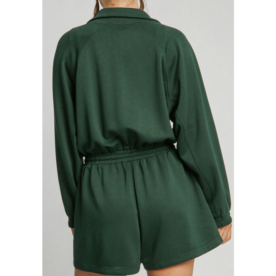 Drawstring Half Zip Long Sleeve Romper Apparel and Accessories