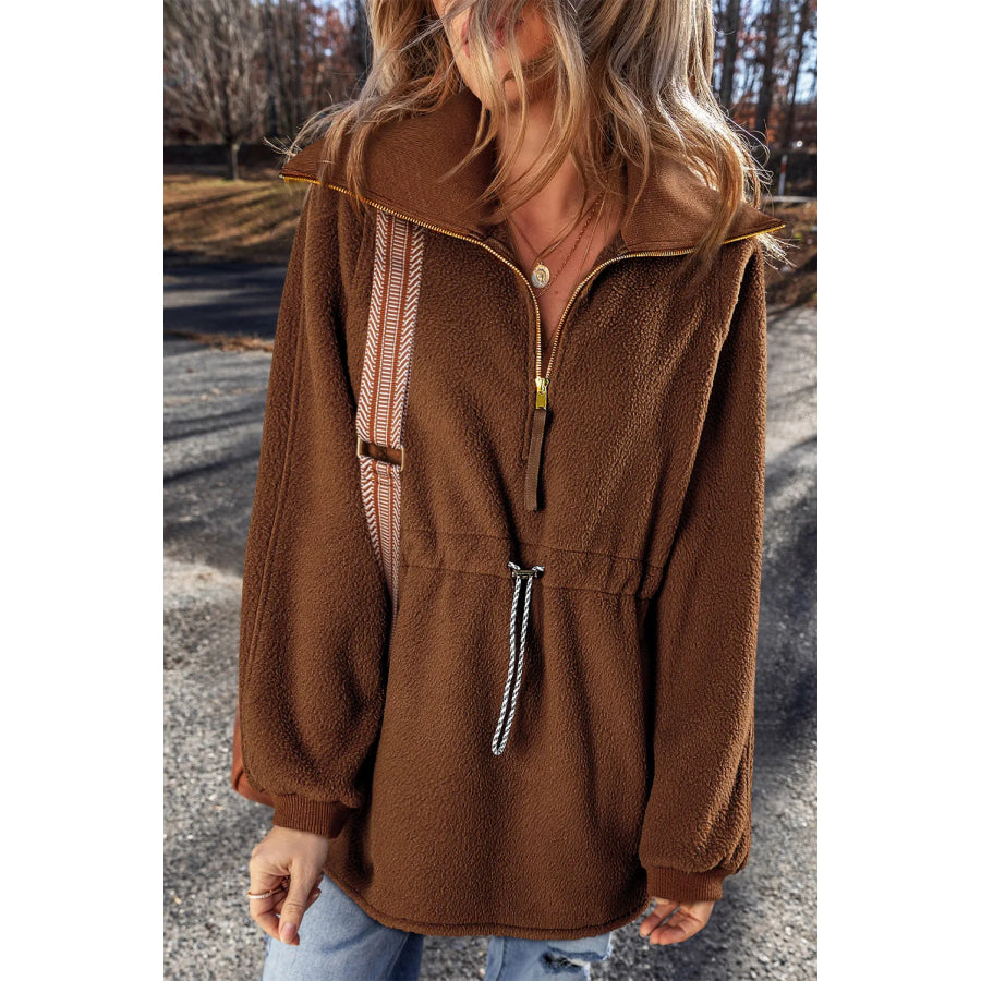 Drawstring Half Zip Long Sleeve Sweatshirt Apparel and Accessories