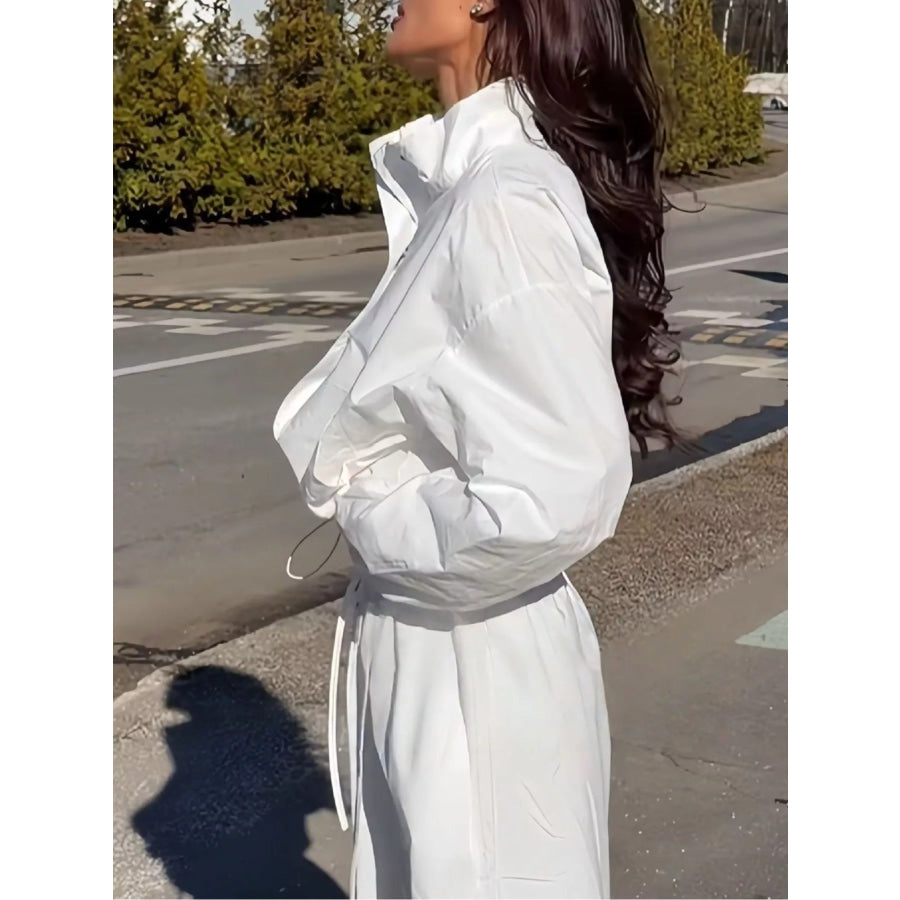 Drawstring Hem Crop Jacket and Wide-Leg Pant Set Apparel Accessories