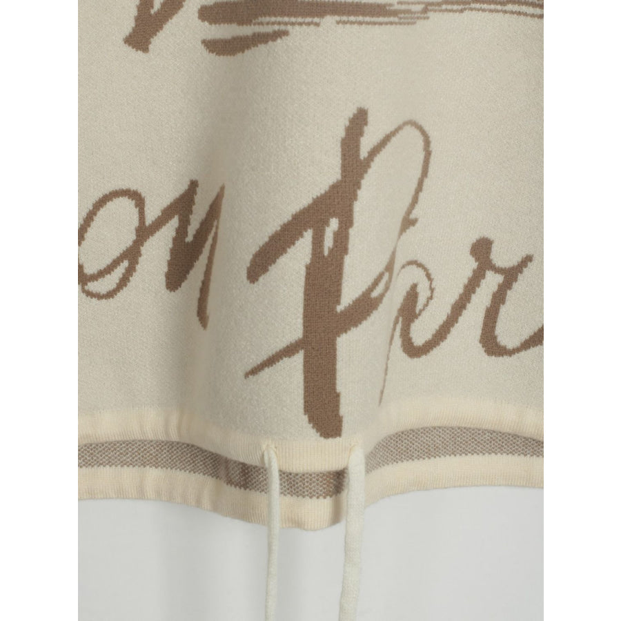 Drawstring Hem Letter Pattern Round Neck Dropped Shoulder Sweater Apparel and Accessories