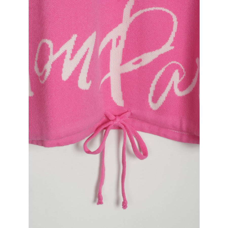 Drawstring Hem Letter Pattern Round Neck Dropped Shoulder Sweater Apparel and Accessories