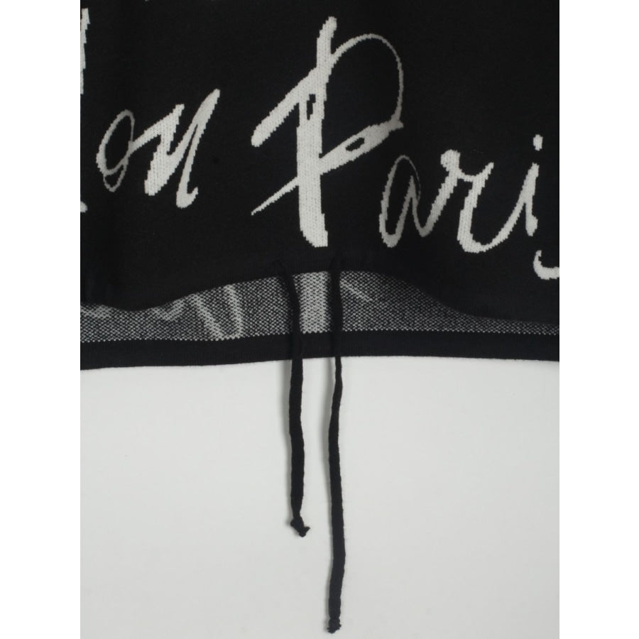 Drawstring Hem Letter Pattern Round Neck Dropped Shoulder Sweater Apparel and Accessories