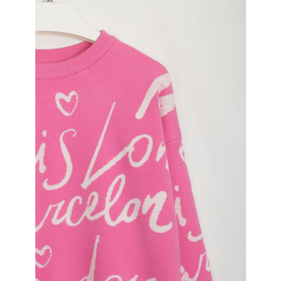 Drawstring Hem Letter Pattern Round Neck Dropped Shoulder Sweater Apparel and Accessories