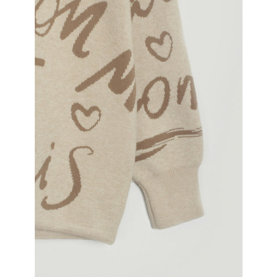 Drawstring Hem Letter Pattern Round Neck Dropped Shoulder Sweater Apparel and Accessories