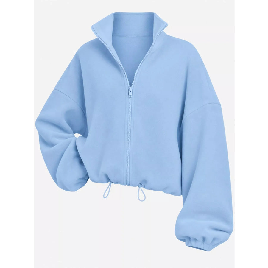 Drawstring Hem Zip Up Jacket Apparel and Accessories