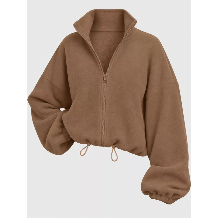 Drawstring Hem Zip Up Jacket Apparel and Accessories