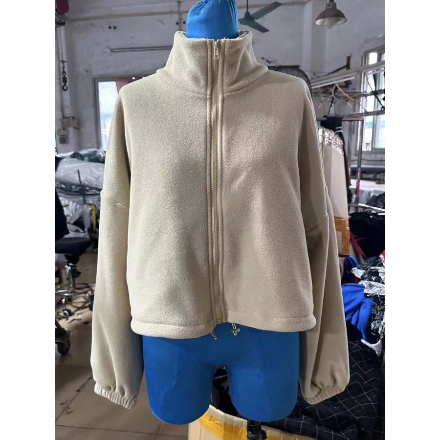 Drawstring Hem Zip Up Jacket Apparel and Accessories
