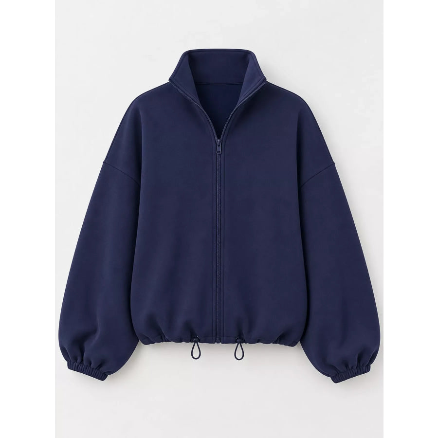Drawstring Hem Zip Up Jacket Apparel and Accessories