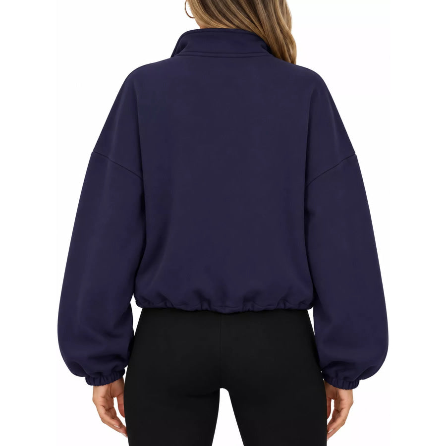 Drawstring Hem Zip Up Jacket Apparel and Accessories