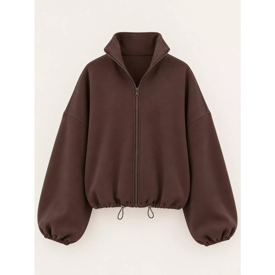 Drawstring Hem Zip Up Jacket Apparel and Accessories