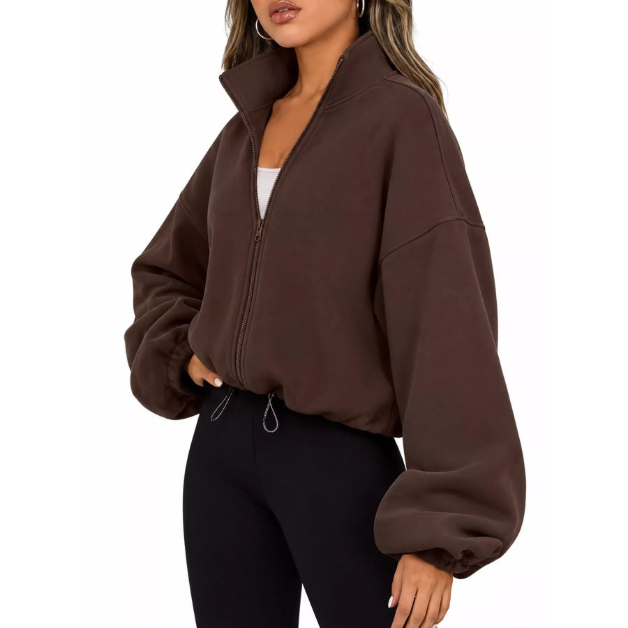 Drawstring Hem Zip Up Jacket Apparel and Accessories