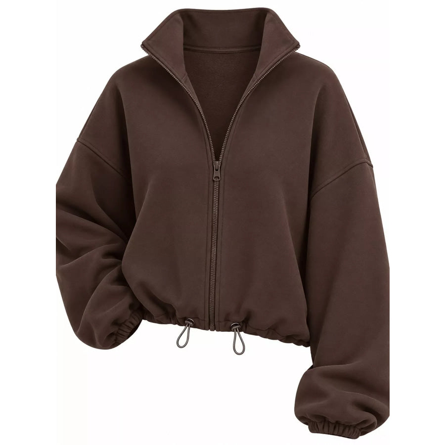 Drawstring Hem Zip Up Jacket Apparel and Accessories