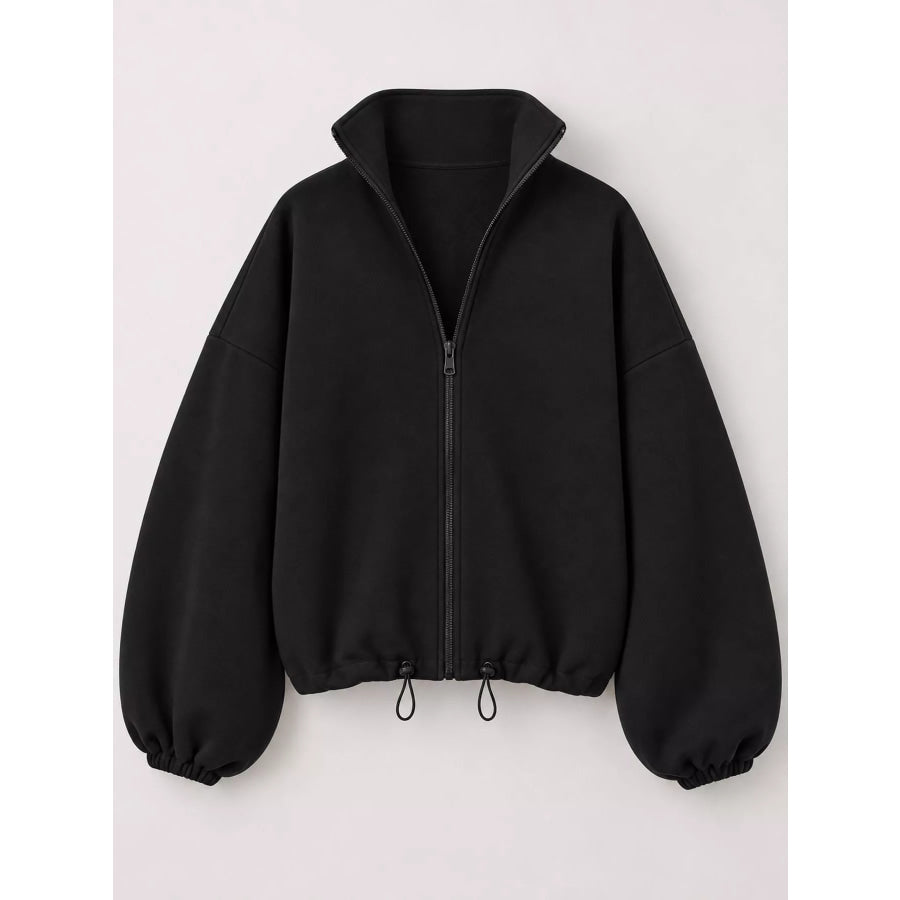 Drawstring Hem Zip Up Jacket Apparel and Accessories