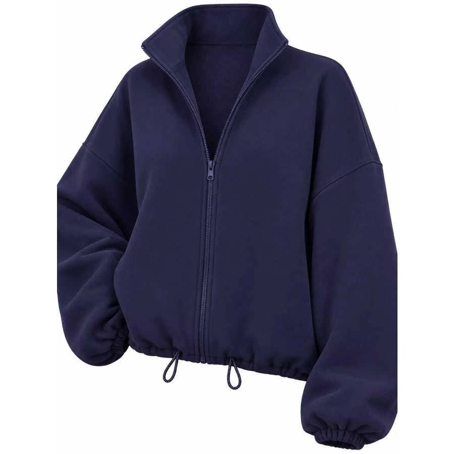 Drawstring Hem Zip Up Jacket Apparel and Accessories
