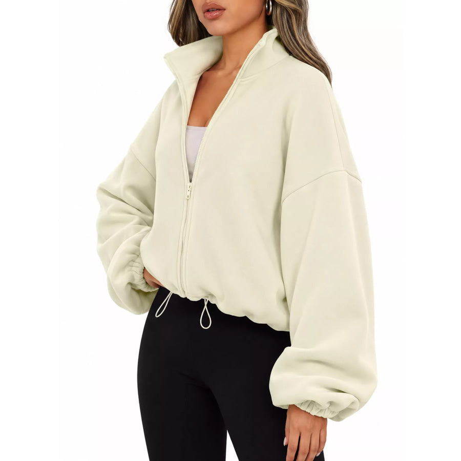 Drawstring Hem Zip Up Jacket Apparel and Accessories