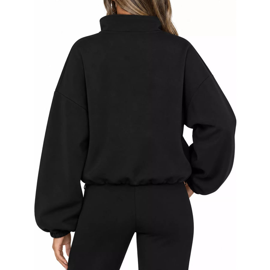 Drawstring Hem Zip Up Jacket Apparel and Accessories