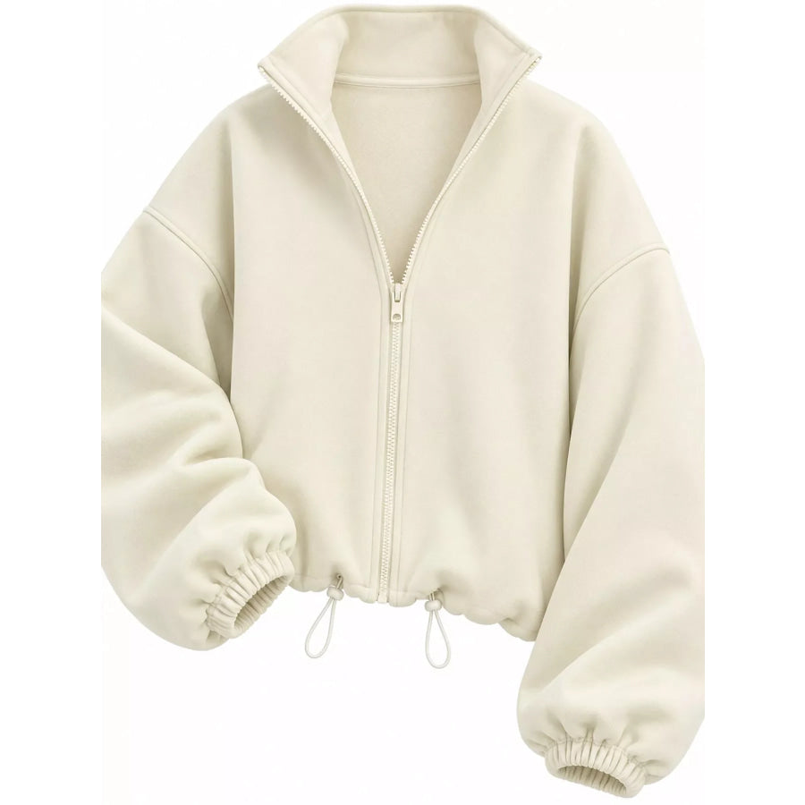 Drawstring Hem Zip Up Jacket Apparel and Accessories