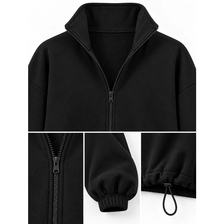 Drawstring Hem Zip Up Jacket Apparel and Accessories