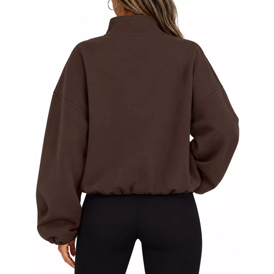 Drawstring Hem Zip Up Jacket Apparel and Accessories
