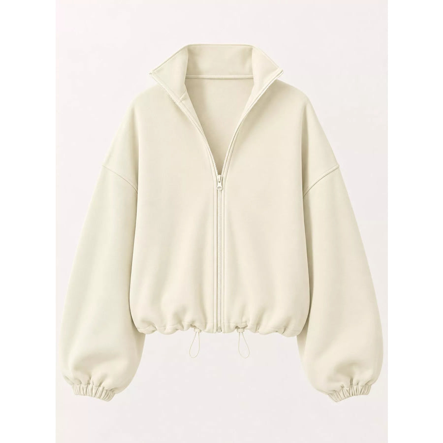 Drawstring Hem Zip Up Jacket Apparel and Accessories