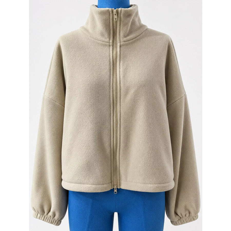 Drawstring Hem Zip Up Jacket Apparel and Accessories
