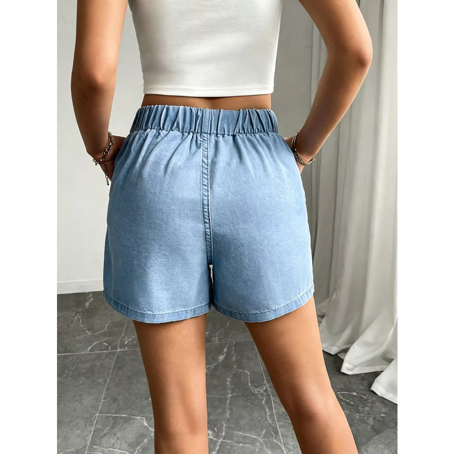 Drawstring High Waist Denim Shorts Apparel and Accessories