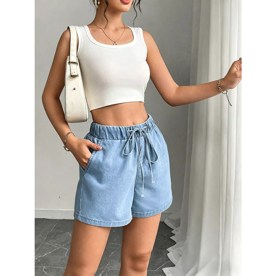 Drawstring High Waist Denim Shorts Light / S Apparel and Accessories