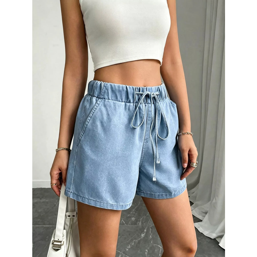 Drawstring High Waist Denim Shorts Light / S Apparel and Accessories