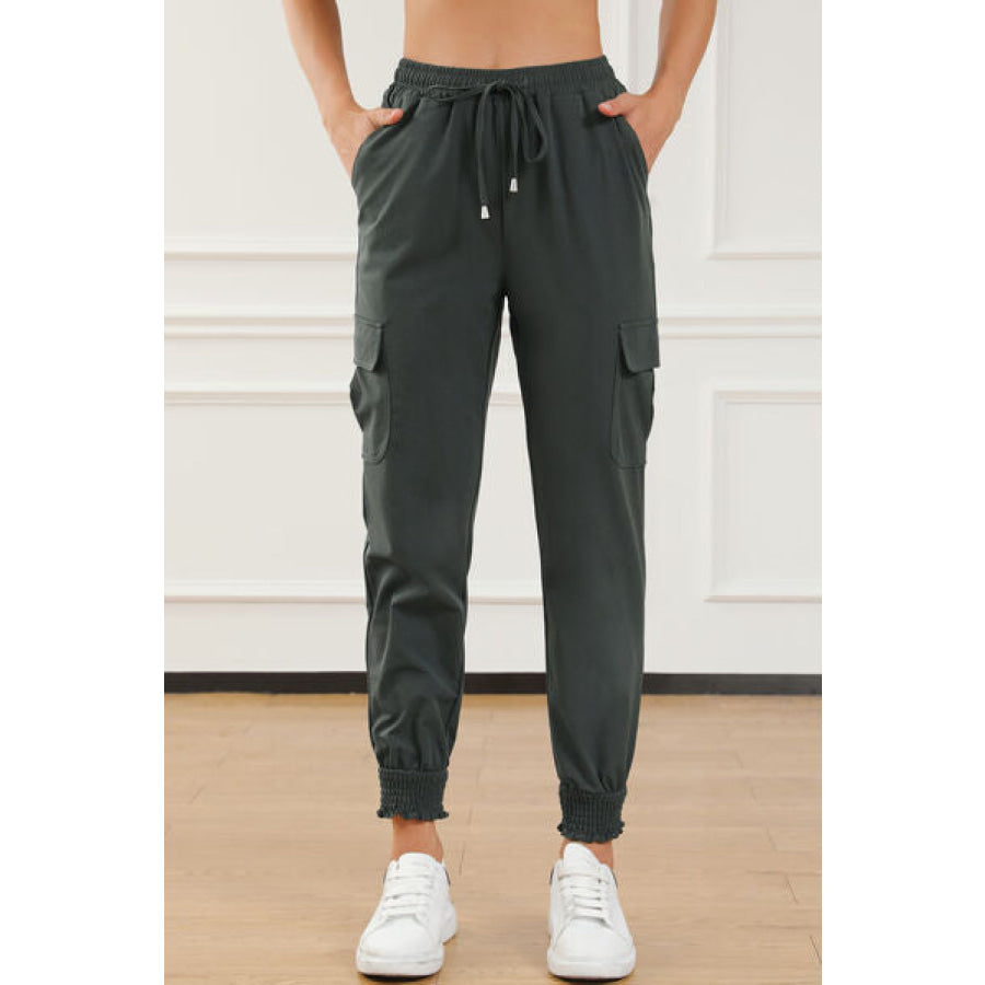 Drawstring High Waist Joggers With Pockets Charcoal / S Clothing