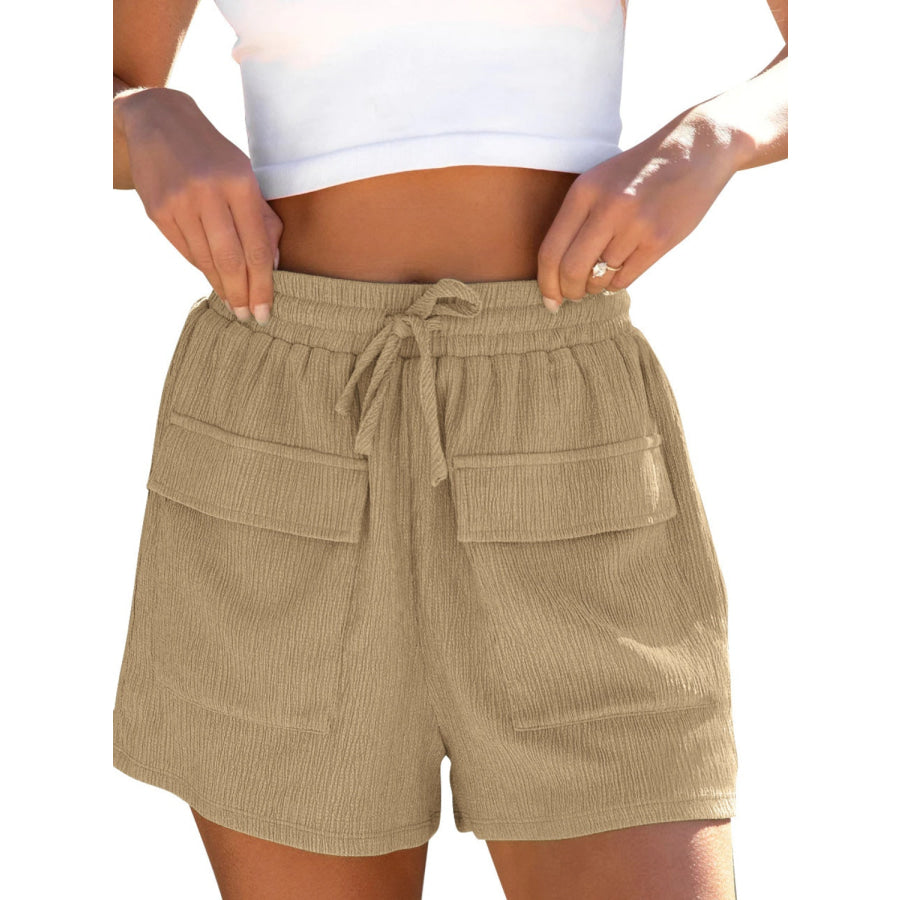 Drawstring High Waist Shorts with Pockets Apparel and Accessories