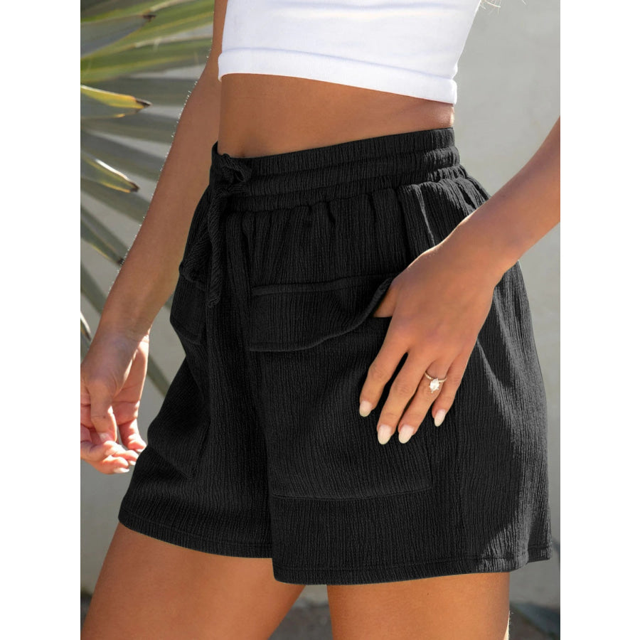 Drawstring High Waist Shorts with Pockets Black / S Apparel and Accessories