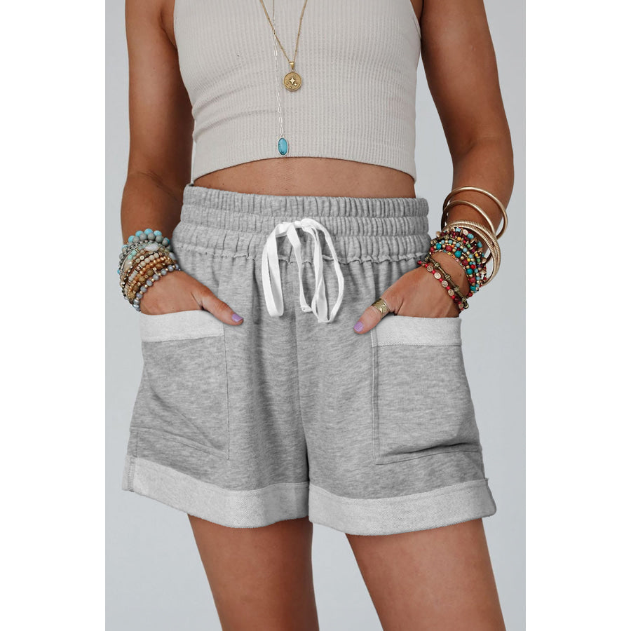 Drawstring High Waist Shorts with Pockets Gray / S Apparel and Accessories