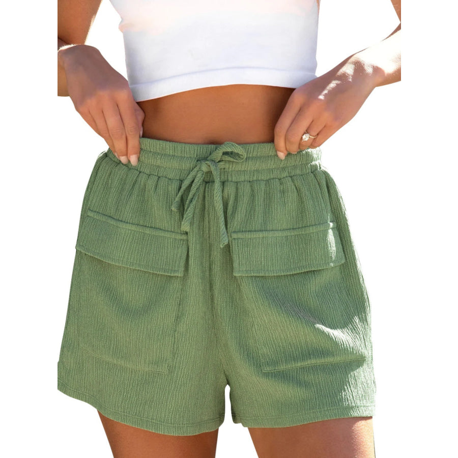 Drawstring High Waist Shorts with Pockets Matcha Green / S Apparel and Accessories