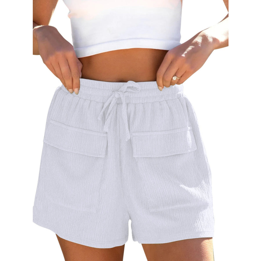 Drawstring High Waist Shorts with Pockets White / S Apparel and Accessories