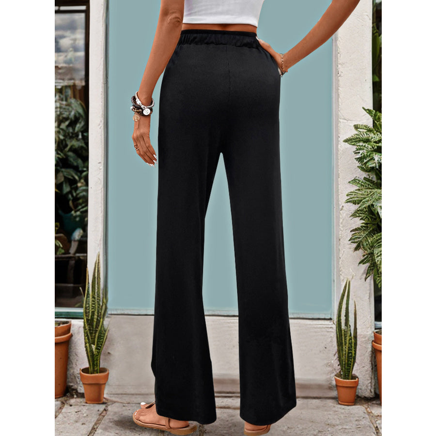 Drawstring High Waist Straight Pants Black / S Apparel and Accessories