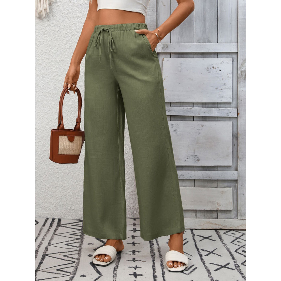 Drawstring High Waist Wide Leg Pants Apparel and Accessories