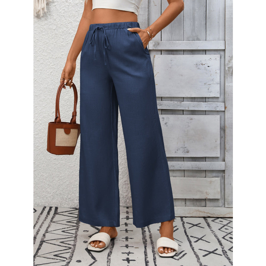 Drawstring High Waist Wide Leg Pants Apparel and Accessories