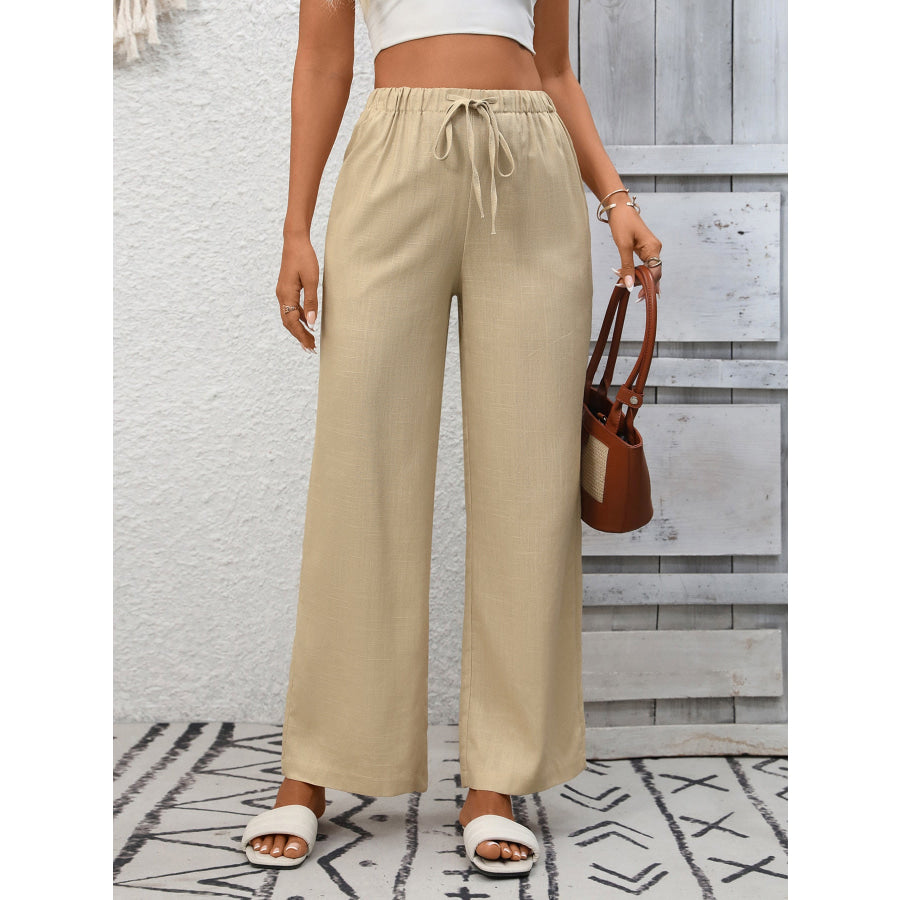 Drawstring High Waist Wide Leg Pants Apparel and Accessories